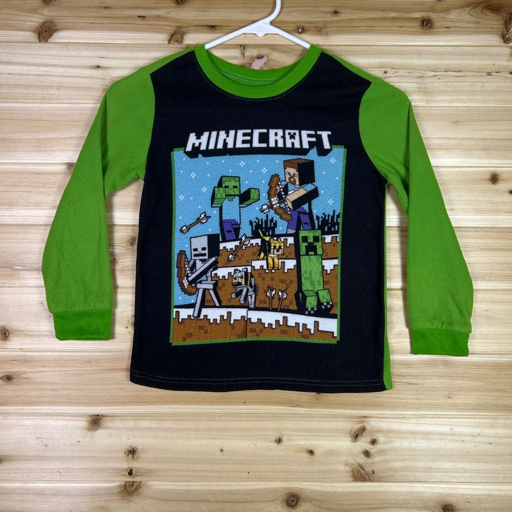 Minecraft Shirt Boys 6/7 Black Green Minecraft Movie Long Sleeve Pajama Shirt